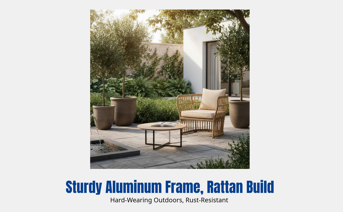 Outdoor Rattan Sofa, Garden Patio Furniture, Waterproof & Sun-Resistant, Modern Wicker Couch, Aluminum Frame