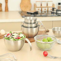 Stainless Steel Mixing Bowl with Handle, Versatile Salad Bowl for Meal Prep, Built-in Washing Bowl and Rice Washer with Measurement Markings