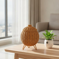 Handwoven Storage Basket with Lid Decorative Lidded Storage Basket Woven Organizer Natural for Tabletop, Shelf, Entryway