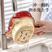 小猫双层沥水篮洗水果沥水篮带手柄家用精致果盘沥水筐洗菜备菜