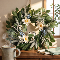 Wreath with Owl Figures Woodland Frosted Berry-Like Clusters Wreath Festive