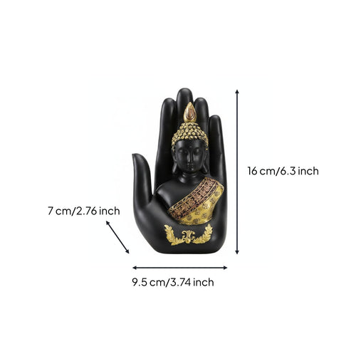 Buddha in Palm Statue Gold Accents Hand Holding Buddha Figurine Artisanal Look