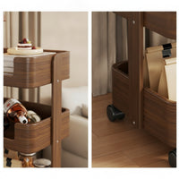 Wooden Rolling Cart Compact Trolley Movable Furniture for Living Room, Bedroom