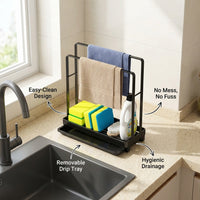Metal Sink Organizer and Wall Mounted Rag Holder for Dishwashing Area, Stainless Steel Cleaning Cloth for Countertop