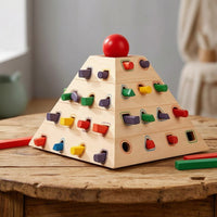 Educational Wooden Pyramid Sorter Educational Shape Sorting Pyramid Interactive Peg Insertion Toy Developmental for Toddlers, Preschoolers, Kids, Home, Classroom, Playroom