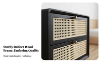 Bedside Cabinet with Rattan Drawer Japanese design End Table Woven Front