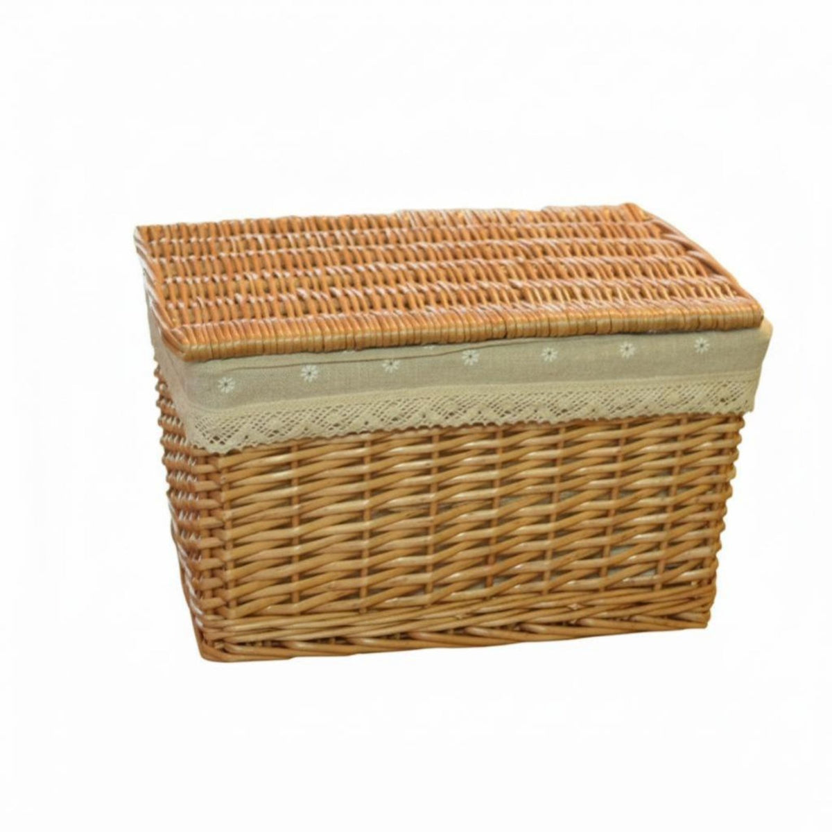 Lidded Wicker Basket Multi-Purpose Woven Hamper with Lid Removable Liner