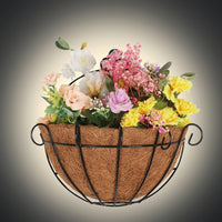 Hanging Basket for Garden Decor, Wall Planter with Coconut Coir Planter Liner, Half Round Fence Hanging Planters, Semi-Handmade Hanging Plant