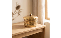 Decorative Canister with Lid Hammered Storage Jar with Lid Gold-Colored Canisters for Shelf, Living Room, Entryway