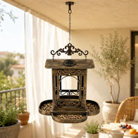 Solar Bird Feeder Antiqued Finish Garden Decor Outdoor