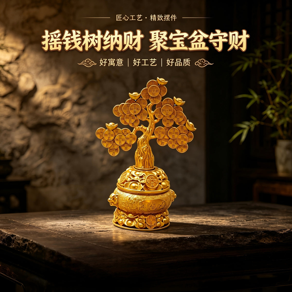 Gold-Plated Money Tree Wealth Tree Decorative Craft for Living Room Office Store Opening Gift