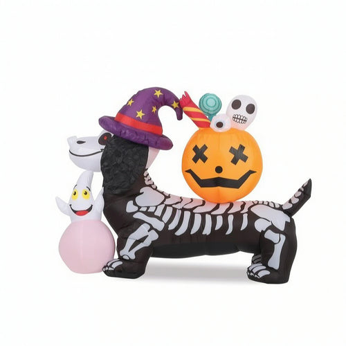 Outdoor Inflatable Skeleton Dog Freestanding Skeleton Puppy with Pumpkin for Lawn