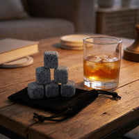 Home Bar Gift Set with 6 Whisky Stones, Premium Gift for Men and Whisky Chilling Rocks, Reusable Ice for Drinks, Essential Set Without Tongs