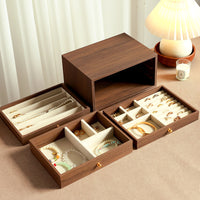 Walnut Wood Multifunctional Jewelry Storage Box with Striped Pattern