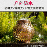 跨境铁艺太阳能灯笼家居工艺品创意摆件玫瑰花投影太阳能小夜灯