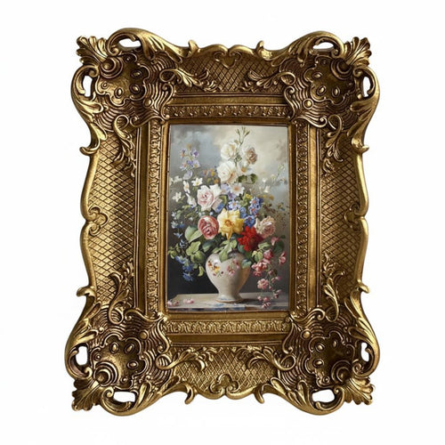 French Design Embossed Frame Vintage Gold Resin Desk Photo Frame for Showroom