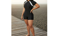 Single Piece Sun Protection Top Stretchy Material Zip Front Bathing Suit Contrast Panels Single-Piece Aquatic Romper Built-In