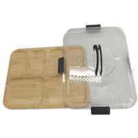 Divided Snack Platter with Handle Secure Bamboo Serving Tray with Lid