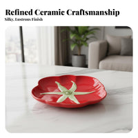 Tomato Shaped Plate Smooth Glaze Produce Motif Tableware Festive Serving Platter for Party