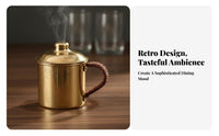 Thickened Vintage Design Beer Mug Anti-Scald Handle Handmade Copper Teacup Copper Cup with Lid for Tea Lovers, Collectors, Adults, Bar, Home, Office