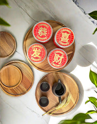 Japanese Style Acacia Wood Round Serving Tray Large Size