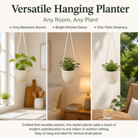24CM Glazed Ceramic Hanging Planter, Nordic Indoor Pot, Decorative Balcony Hanging Pot for Trailing Plants