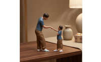 2 Pieces Resin Father and Son Figure Scene Hand-Painted Miniature Figures Fist-Bump Figure Set