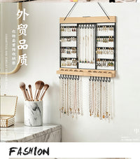 Wall-Mounted Wooden Jewelry Organizer with 6 Layers for Earrings and Necklaces