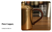 Thickened Vintage Design Beer Mug Anti-Scald Handle Handmade Copper Teacup Copper Cup with Lid for Tea Lovers, Collectors, Adults, Bar, Home, Office