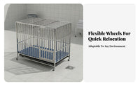 Heavy Duty Dog Cage with Rolling Dog Crate Stainless Steel Kennel Large Pet Enclosure Secure Metal Frame Thickened Construction Suitable for Active Dogs Indoor Outdoor Use Home Travel