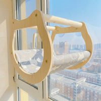 Wall Mounted Cat Bed and Window Perch, Solid Wood Hammock Bed with Steps, Versatile Cat Hammock for Indoor Cats Playing and Climbing