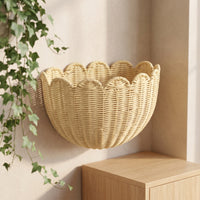 Half-Round Scalloped Wall Basket Space-Saving Wall-Mounted Storage Basket Decorative Rustic for Entryway