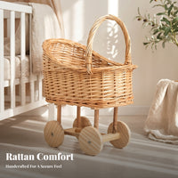 Baby Basket Stroller Handwoven Rattan Baby Carriage Basket Wicker Carriage Planter Natural Portable Handle for Nursery, Display