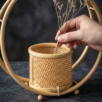 Bamboo Vase Holder Woven Bamboo Stand with Circular Frame Round Vase Stand for Florists, Decorators, Tea Room, Foyer Table, Event Styling