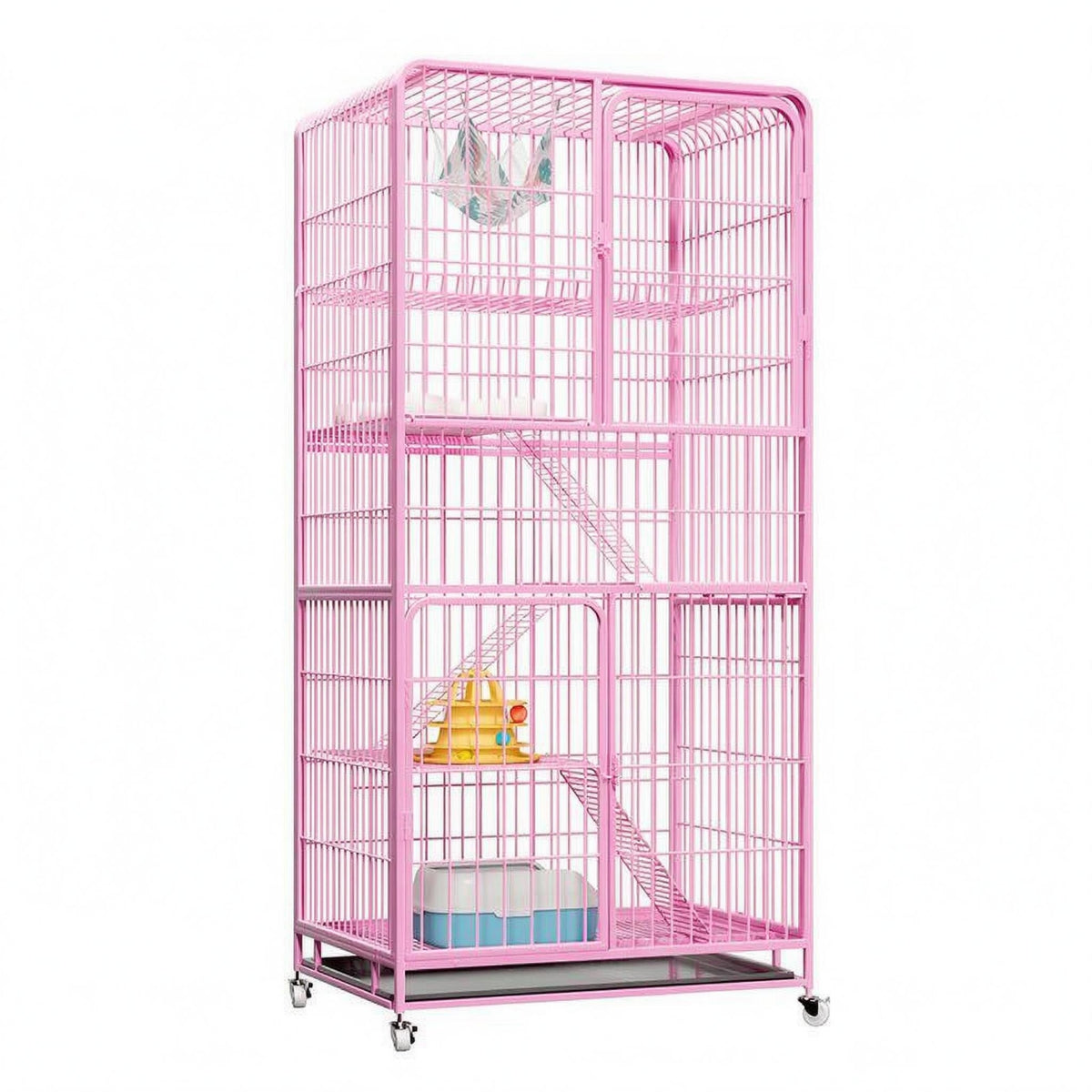 Cat Cage Pastel Metal Wire Cat Kennel with Hammock Pet Housing