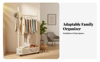 Rolling Clothes Rack with Storage Basket Cream Aesthetic for Cloakroom