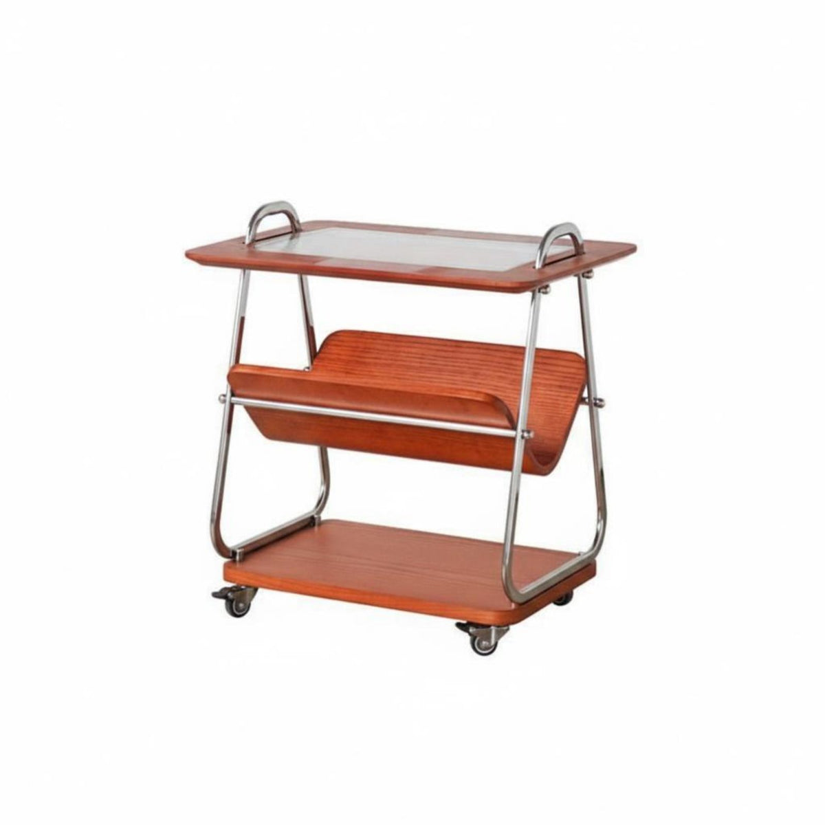 2-Tier Rolling Trolley Retro Design Side Table Space Saving for Bedroom, Kitchen
