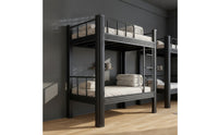 Metal Bunk Bed with Ladder Space-Saving Metal Bunk Bed Matte Black Furniture for Students, Kids, Dorm Rooms, Small Apartments