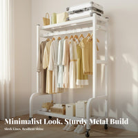 Large Capacity Freestanding Garment Rack with Shelves Stable Design Garment Rack with Shelf Heavy-Duty Freestanding Clothes Hanger Stand Easy Assembly for Students, Homeowners, Bedroom, Dorm Room, Apartment, Entryway