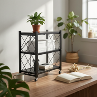 Three-Tier Storage Rack No-Installation Foldable Storage Rack Swivel Casters Foldable Metal Shelf