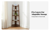 Floor-Standing 5-Tier Corner Shelving Unit Nordic Design 5-Tier Angled-Frame Corner Shelf Space-Saving Plant Stand Multi-Purpose for Apartment Dwellers, Book Lovers, Small Areas, Living Room, Home Office, Bedroom
