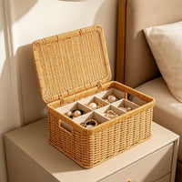 Nordic Storage Box with Rattan Look, Waterproof Flip-Top Organizer