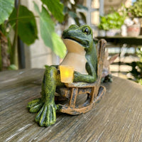 Frog Rocking Chair Statue Weather Resistant Solar Frog Garden Light Auto
