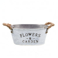 Oval Flower Bucket Vintage Distressed Metal Planter Open-Top
