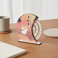 Wooden Perpetual Calendar Natural Wood Round Rotating Calendar Reusable