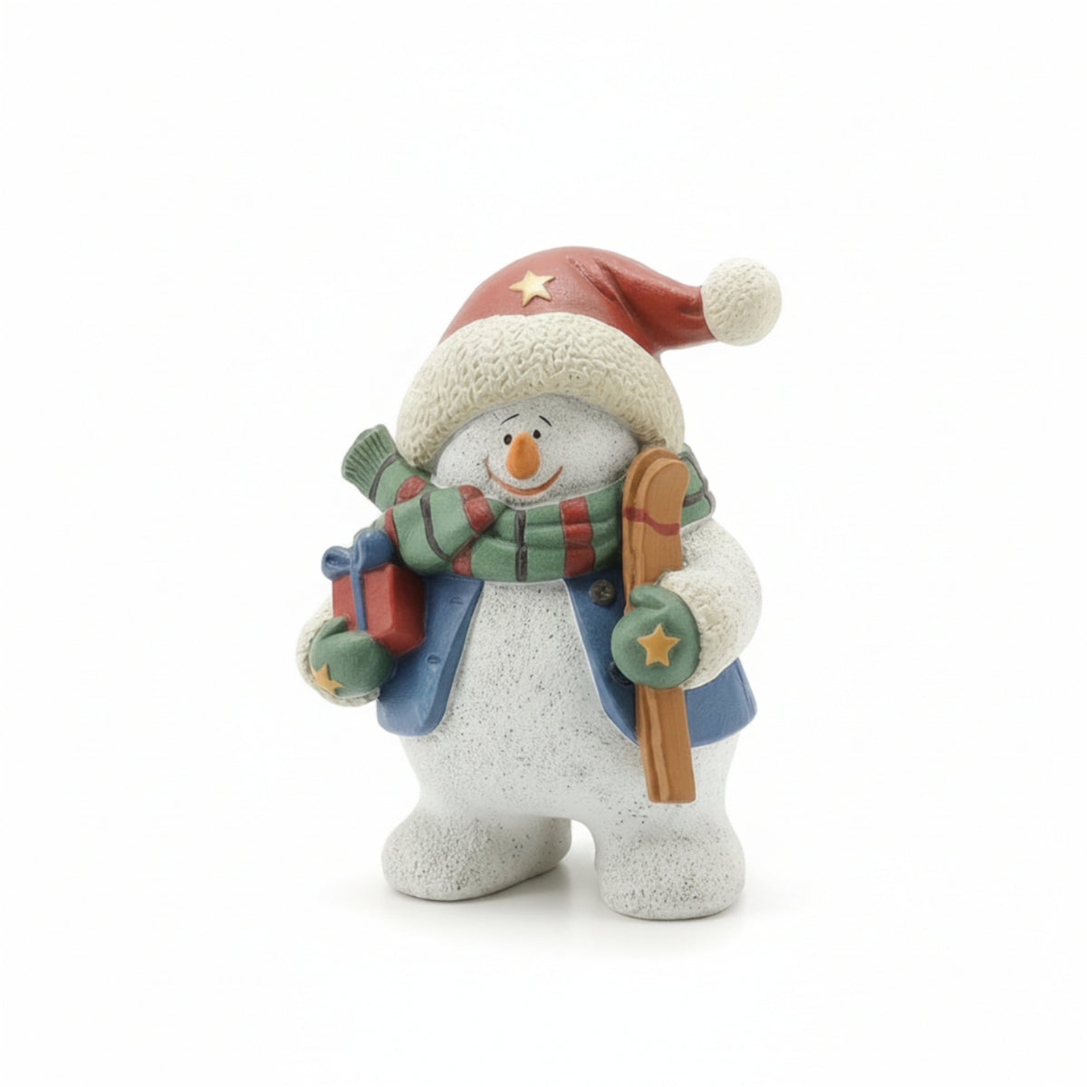 Snowman Skier Statue Festive Snowman Figurine Miniature Skier Figurine for Shelf, Console Table