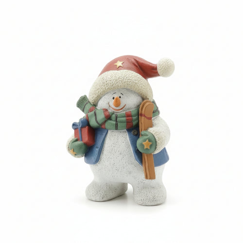 Snowman Skier Statue Festive Snowman Figurine Miniature Skier Figurine for Shelf, Console Table