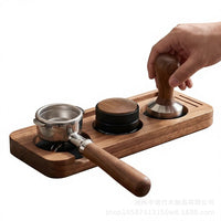 Walnut Coffee Tamper Storage Board with 8-Shape Distributor and Portafilter Holder Set