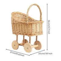 Baby Basket Stroller Handwoven Rattan Baby Carriage Basket Wicker Carriage Planter Natural Portable Handle for Nursery, Display