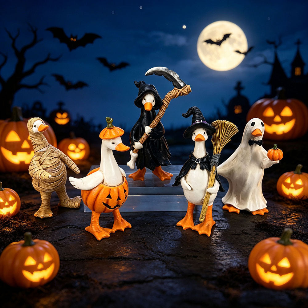 Halloween Duck Resin Figurine Set - Mummy, Pumpkin Reaper, Witch, Ghost